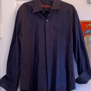 Handsome Robert Graham ink blue embroidered shirt